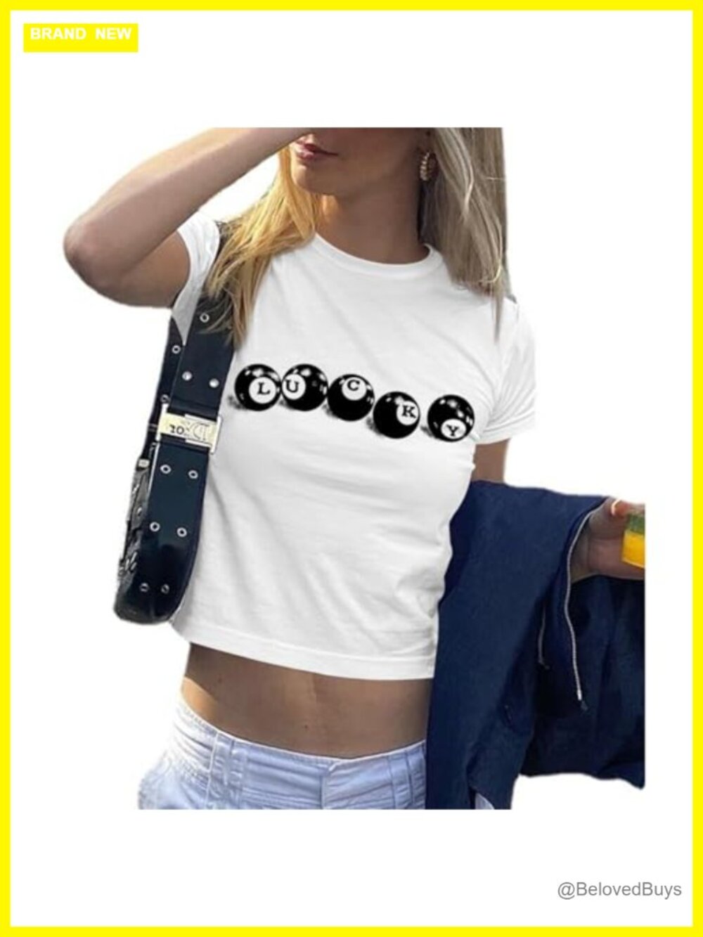 Y2K 8-Ball Graphic Baby Tee Crew Neck Crop Top Short Sleeve Womens